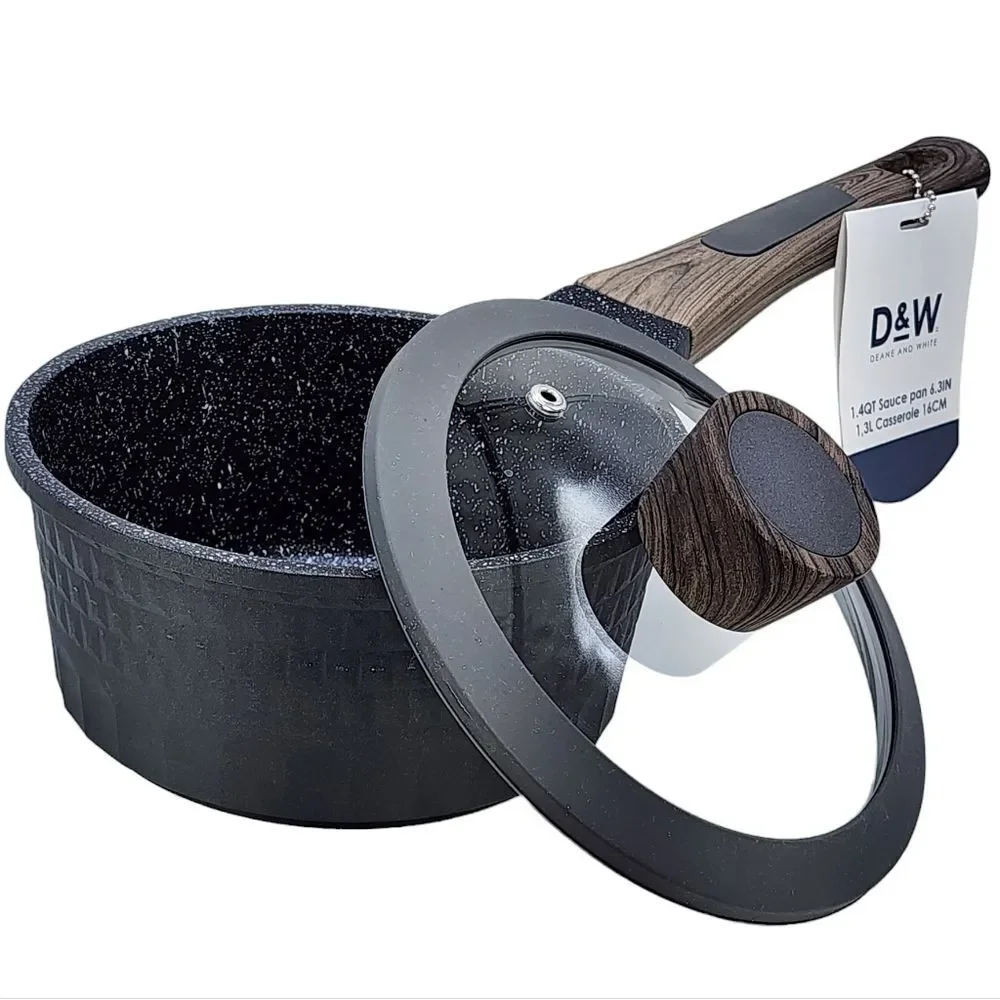 D&W Premium Cookware 6.3in Saucepan Casserole with Lid Aluminum 1.4QT Charcoal